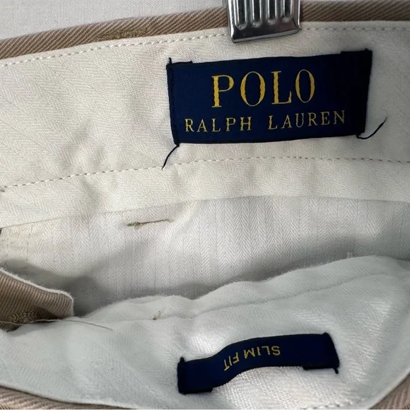 Polo Ralph Lauren Khaki Chinos Embroidered Crest Pants 36x32 Slim Fit - Picture 3 of 9